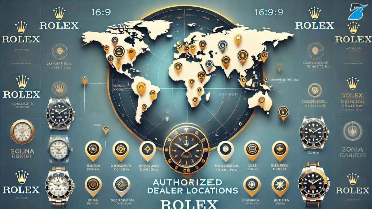 A visual map showing the locations of authorized Rolex dealers worldwide, marked clearly for easy reference