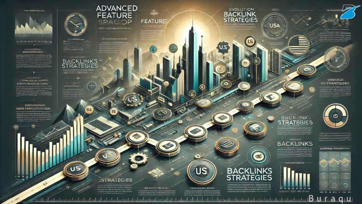 A timeline graphic showcasing the evolution of backlink strategies, highlighting key changes and trends over time