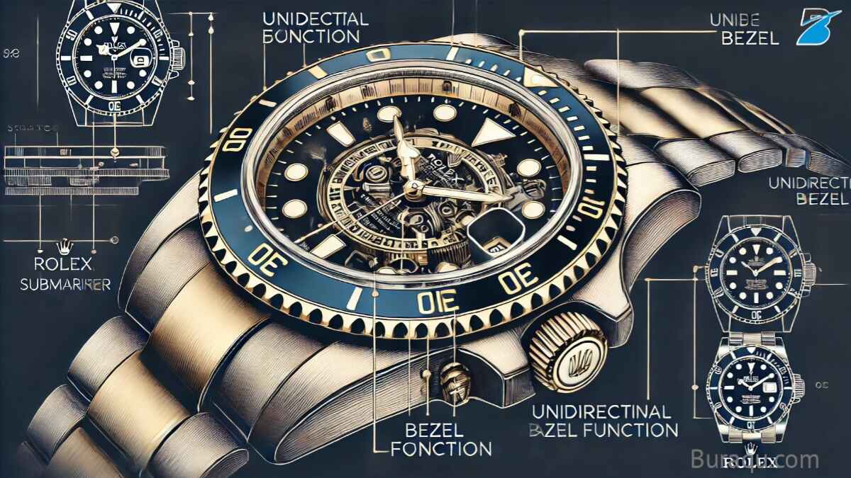 A diagram illustrating the function and movement of the Rolex Submariner's bezel, showcasing its precision and design