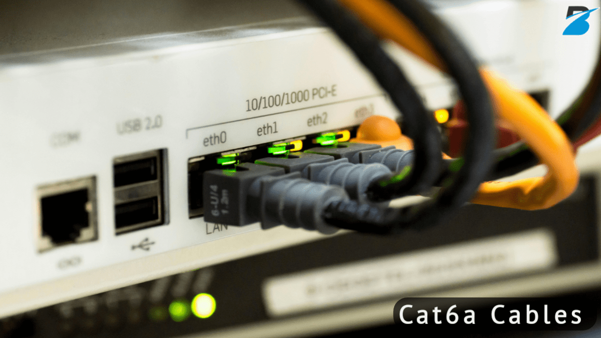 Cat6a Cables: Benefits, Uses, and Comparison with Cat5e and Cat6, showing speeds, distances, and shielding types