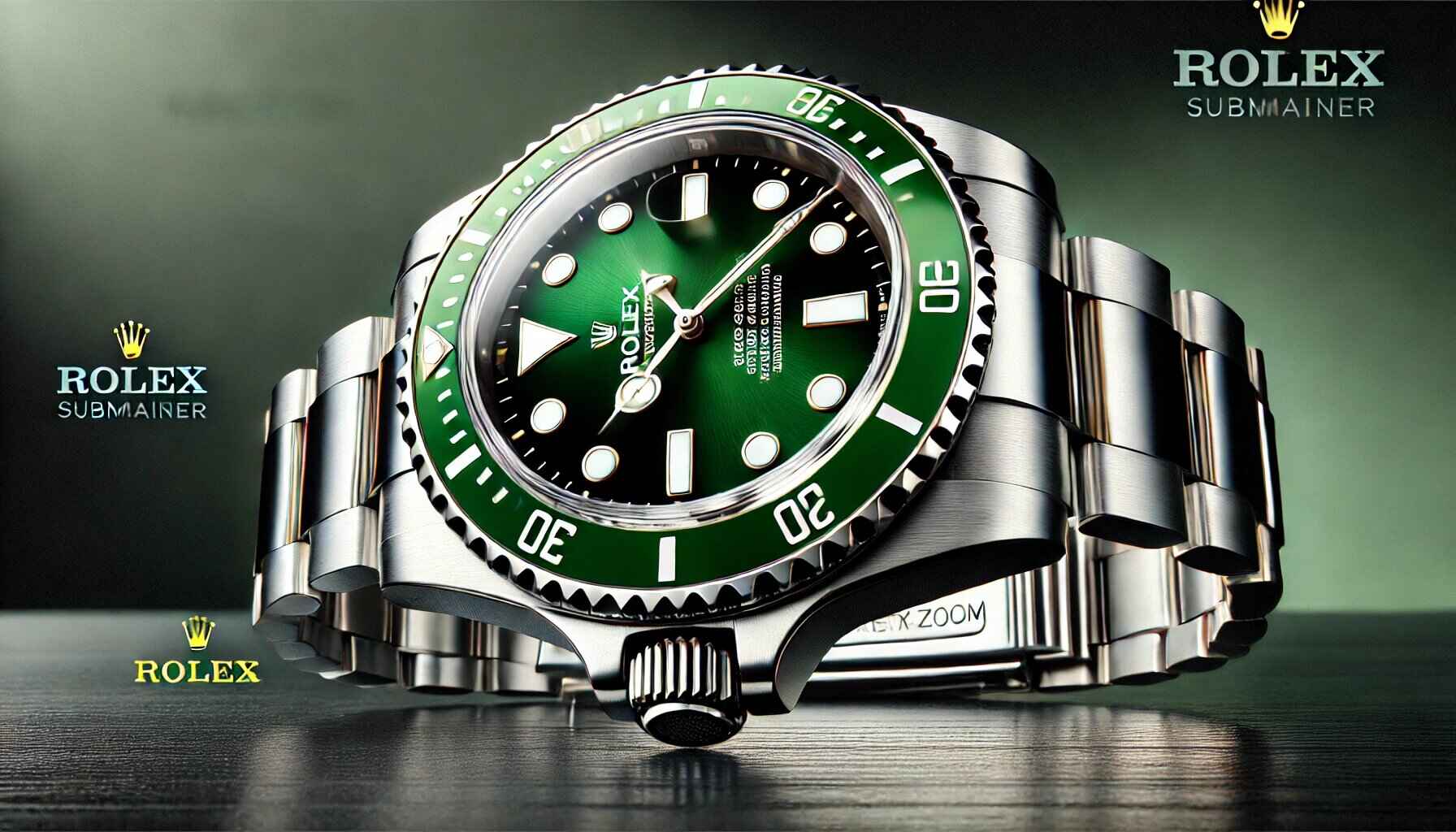 Fintechzoom Rolex Submariner with green bezel displayed prominently